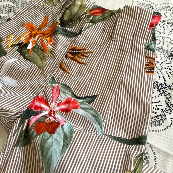 Zara Brown Striped Floral Pants - Picture 5 of 10